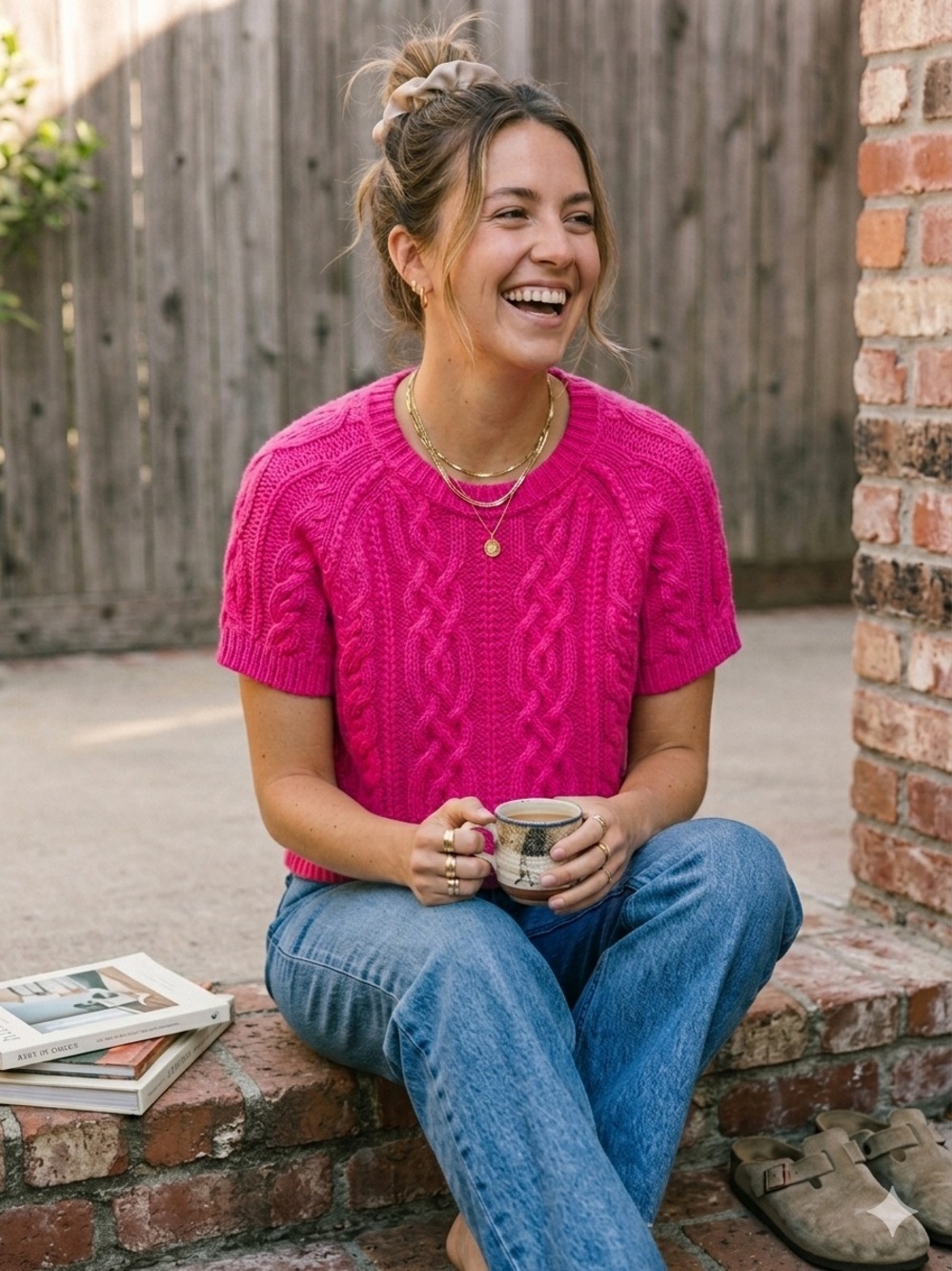 NWT Free People Bubblegum Cable Knit Short Sleeve Pullover Sweater Pink Large